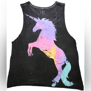 I.O.C. By Icons Distressed Unicorn Tank. Junior’s Size Medium.